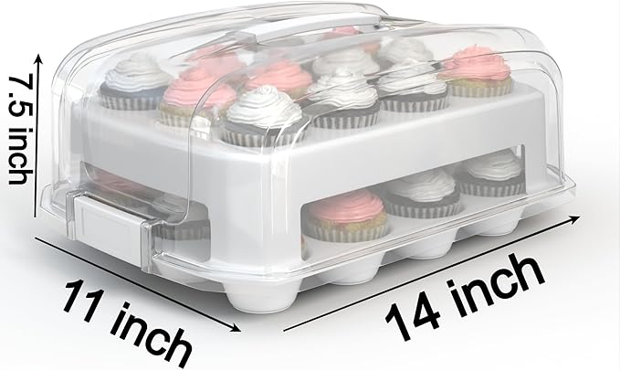 Top Shelf Elements Cupcake Carrier, EXTRA LARGE LID, White Cupcake Holder Carries 24 Standard-Size Cupcakes, Muffin Traveler Two Tier Stand Reusable Cupcake Box