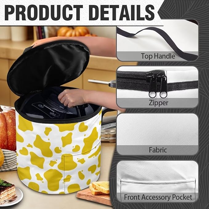 Electric Pressure Cooker Insulation Handbag Insulated Carrier Electric Pressure Cooker Insulation Bag for Kitchen Accessories, Yellow Cow Print