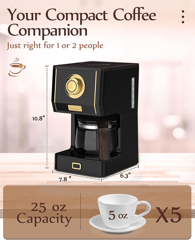 Amaste Coffee Maker, 25 Oz Drip Retro Style Coffee Machine with Glass Coffee Pot with Reusable Coffee Filter & Three Brewing Modes, Warming Plate, CM 1003AE-Black