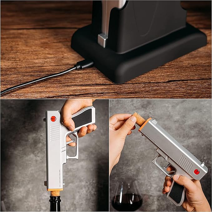 Electric Gun Wine Opener - Corkscrew Wine Opener-Rechargeable Battery, Open Wines Electronic Cork Puller - Unique Anniversary Birthday Gifts for Him, Wine Gifts for Men, Winter Gun Lovers Gifts