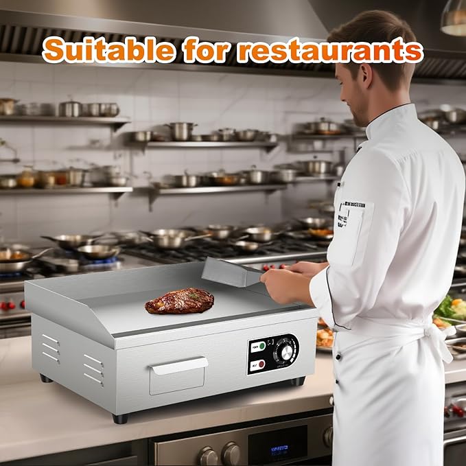 18’’ Commercial Electric Griddle - Electric Cast Iron Griddle w/Stainless Steel Material and Non-Stick, 110V Commercial Griddle w/ 1/2" Thick Iron Cooking Plate for Indoor and Restaurant