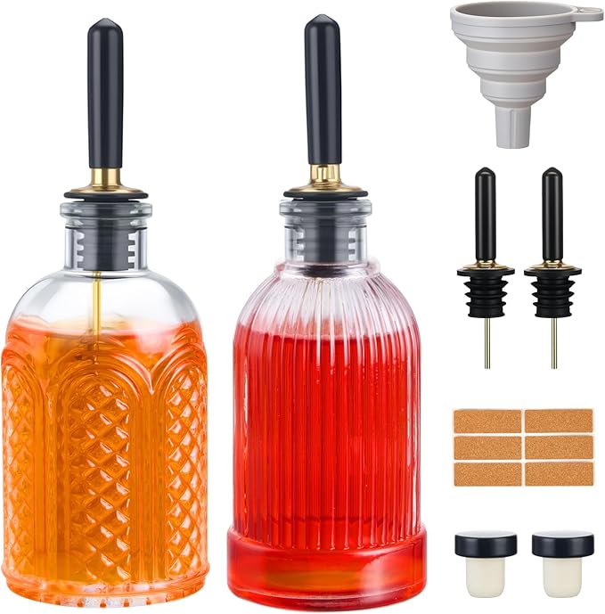 2pcs Glass Coffee Syrup Dispenser Bottles 7 OZ, Simple Syrup Bottles with Metal Pour Spout, Syrup Dispenser for Coffee Bar Accessories for Maple Honey Syrup Oil and Sauces