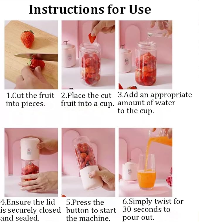 Plastic Portable Blender 4 Blade Personal Juicer USB-C Rechargeable For Shakes And Smoothies Juice 500 Ml / 11.9 Oz(2pcs)