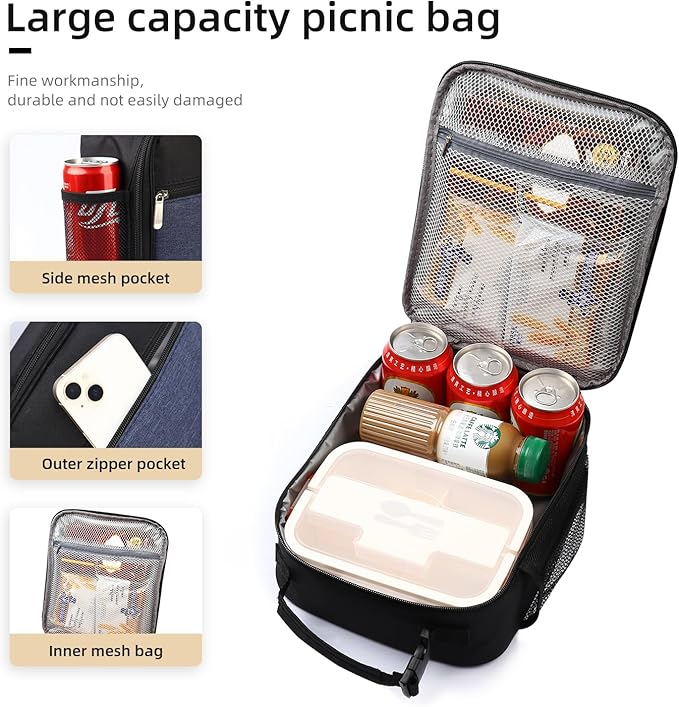 Lovoeo Lunch box Lunch bag for men women Insulated Lunchbox Lunch bags for Work Picnic Travel (Thicken navy blue)