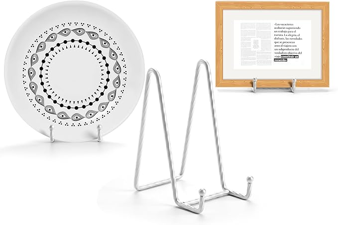 3 Pack 6inch Picture Stands for Display, Silver Metal Plate Stands for Display - Decorative Plate Stand, Plate Holder Display Stand, Picture Frame Stand - Plate Display Stands for Picture Stand