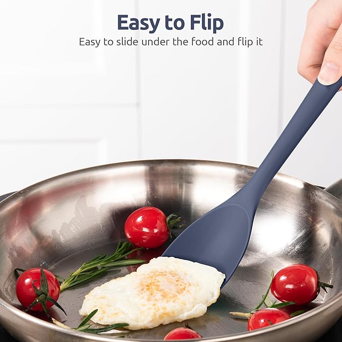 U-Taste 18/8 Stainless Steel Measuring Cups and Spoons Set of 10 and 600ºF Heat Resistat Silicone Flexible Baking Spoon Spatula & Cooking Scoop Spoonula (Midnight Blue)