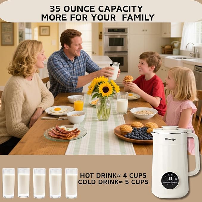 8 in 1 Nut Milk Maker Machine, 35oz（1L） Automatic Soy Bean Milk Maker with 10 Blades, Homemade Almond/Oat/Nut/Juice, Plant-Based Milk Blender, 12H Delay, Self-Cleaning, 2H Keep Warm and Boil Water