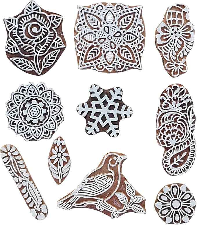Royal Kraft Assorted Wooden Block Printing Stamps (Set of 10) Bulk01_10A