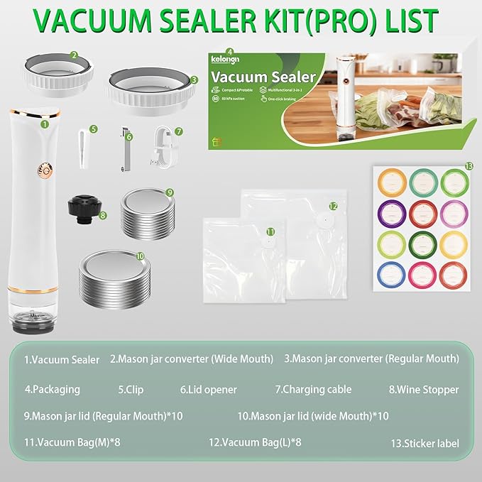 Compact Vacuum Sealer for Food Storage & Preservation,with Reusable Bags, Ultra-long 100-minutes Vacuuming Time,Chef-Preferred 6X Freshness Keep for Home Kitchen RV Travel Seal Meal