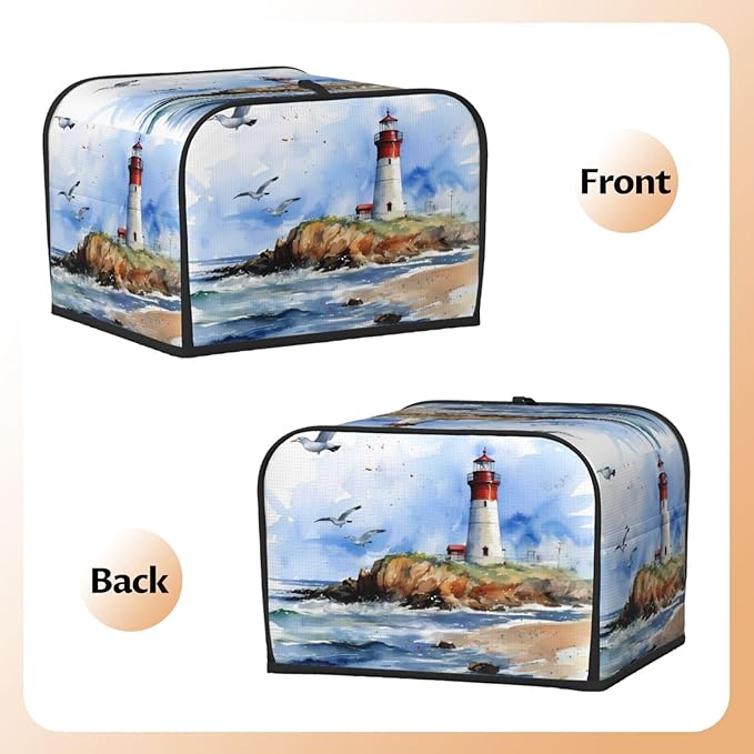 Toaster Cover 4 Slice Sea Beach Lighthouse Waterproof Appliance Cover with Hang Loop Bread Baker Toaster Cover for Kitchen