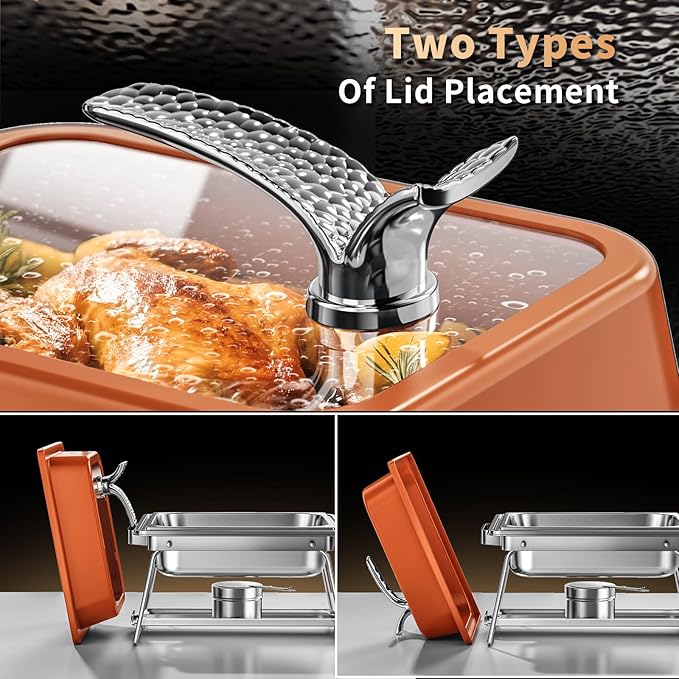 KScocina Chafing Dishes for Buffet, 4 Pack 5QT Square Stainless Steel Chafing Dish Set, Complete Buffet Warmer for Home Parties, Christmas & Catering Events (Orange)