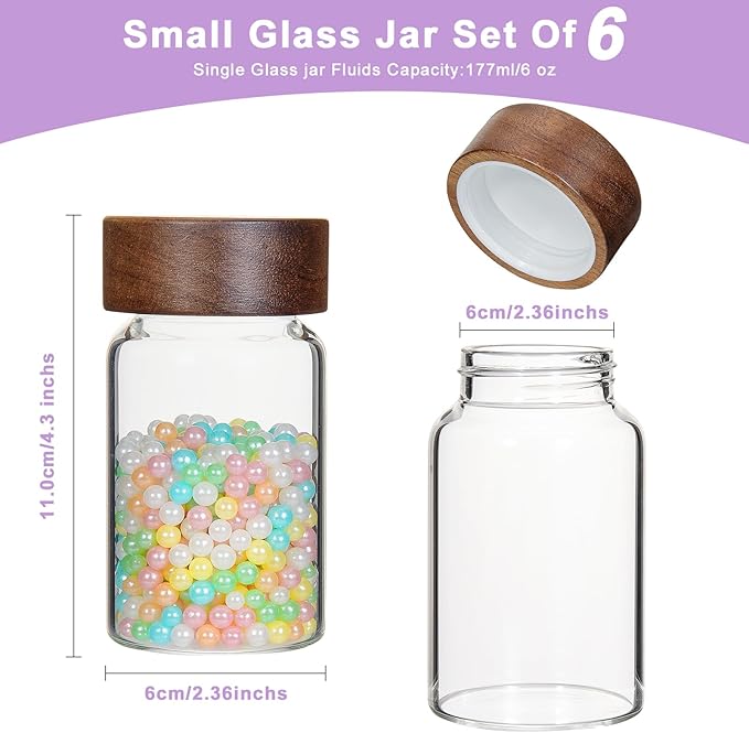 6 oz Glass Spice Jars Herb Seasoning Containers Small Glass mason Jars with Wooden Airtight Lids Food Storage Canister for Sugar Ground Kitchen Pantry Tea Coffee Bean Cookies Salt (6oz(177ml)*6 pack)