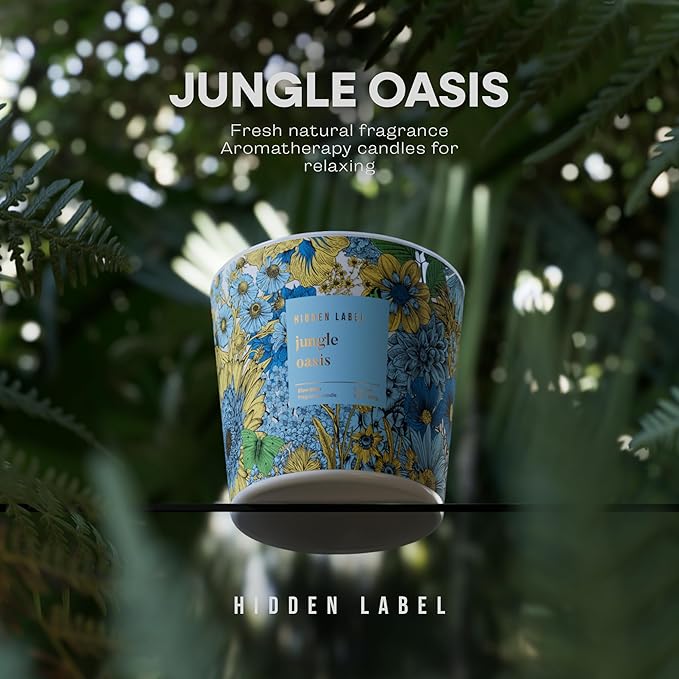 Hidden Label Jungle Oasis Scented Candle, 3 Wick Large Candles for Home, 30oz Natural Soy Candles for Home Scented,100 Hour Burn Time, Long Lasting Highly Scented Luxury Candle Gift