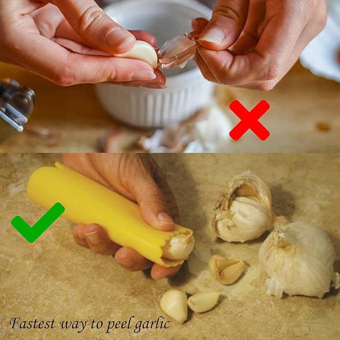 Angel’s Peel Lounge Garlic Peeler Tube Set (Silicone Peeler and Cleaning Brush), Roller Garlic Peeling Kitchen Tool – Easy Cleaning and Dishwasher Safe