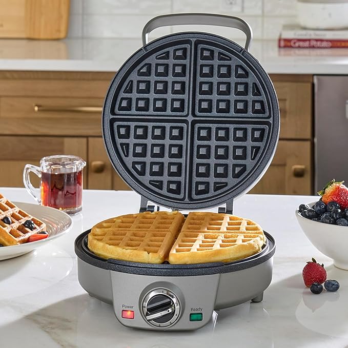 Cuisinart Belgian Waffle Maker, Round Waffle Iron, 6 Setting Adjustable Browning, Audible Alert, Nonstick Plates, WAF-200NAS