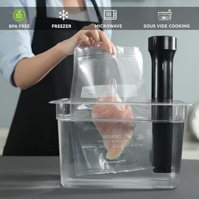 Wevac 11" x 16" Precut Vacuum Sealer Bags, 100 Count, Includes 5 Liquid Block Bags & 5 Bone Guard Pieces, Heavy Duty for Food Storage, Sous Vide & Meal Prep