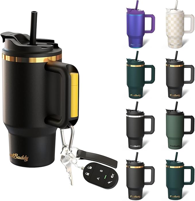 Frost Buddy Thicc Buddy - 16 oz Stainless Steel Vacuum Insulated Tumbler with Lid and Straw for Water - Travel Mug Cupholder Friendly - Gifts for Women Men Him Her (Texas Tea)