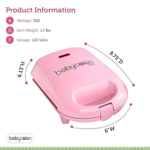 Babycakes Mini Cupcake Maker by Select Brands - Cupcake Iron for Birthdays, Parties & More - Features Non-Stick Coating - Cupcake Machine for Kitchen Appliances - 4 Mini Cupcakes