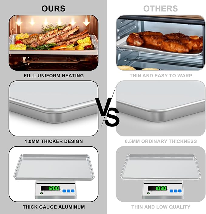 Half Sheet Pans with Rack Set, 13 Inch Commercial Quality Baking Sheet Pan Set, Natural Aluminum Cookie Sheet, Warp Resistant Nonstick Thick Cookie Tray Pans for Baking, Roasting