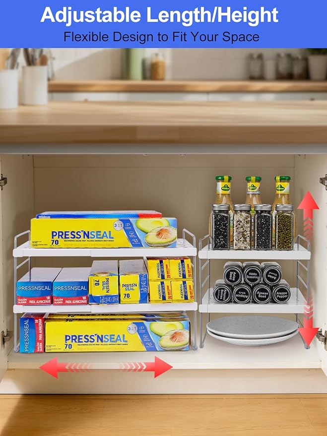 Cirhy Kitchen Wrap Organizer, Expandable Pantry Organizers and Storage, 3-Tier Foil and Plastic Wrap Organizer for Cabinet, Adjustable Shelf for Tin Foil, Ziplock Box, Saran Wrap (9.8-15.6")
