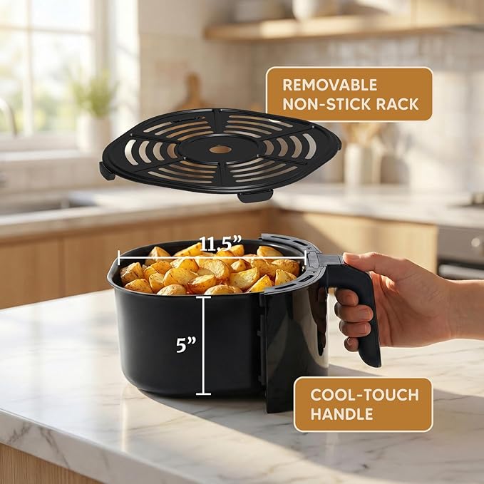 Elite Gourmet EAF4617 Electric Digital Hot Air Fryer, 1350Watts, Oil-Less Healthy Cooker, Timer & Temperature Controls, 4 Quart, Black
