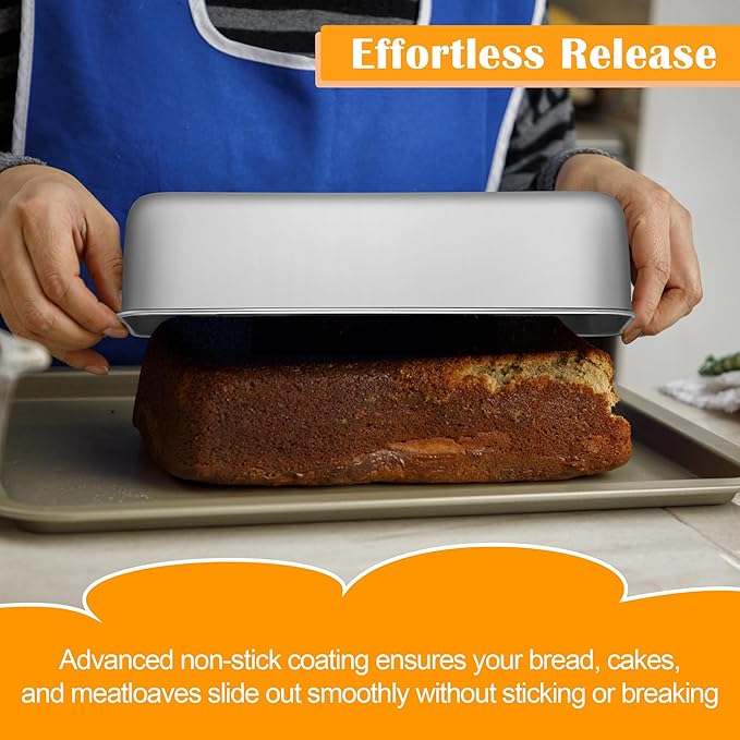 E-far Bread Loaf Pan, 12” x 5” Large Stainless Steel Loaf Pan for Homemade Bread, Long Metal Bakeware Mold for Baking Banana Cake Meatloaf Brownies Lasagna, Nontoxic & Dishwasher Safe