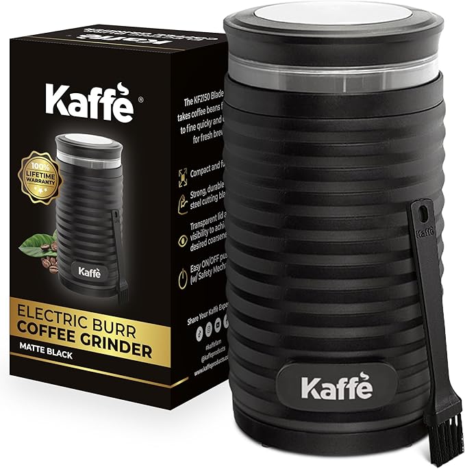 Kaffe Electric Coffee Bean Grinder w/Cleaning Brush - Easy On/Off - Perfect for Espresso, Herbs, Spices, Seeds, Nuts, Grains - 3.5oz / 14 Cup (Modern, Matte Black)