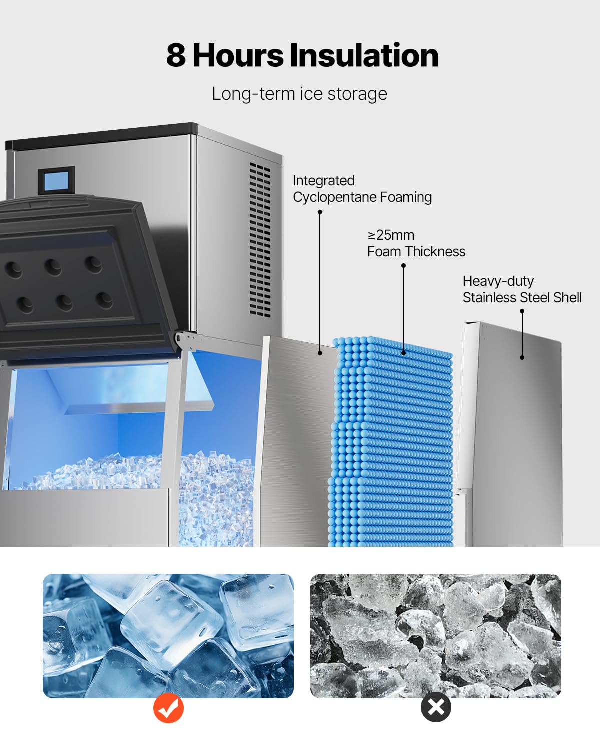 VEVOR Commercial Ice Maker Machine, 500LBS/24H Ice Making Machine with 250LBS Large Storage Bin, Auto Self-Cleaning Ice Maker Machine with Touchscreen for Bar Cafe Restaurant Business Commercial