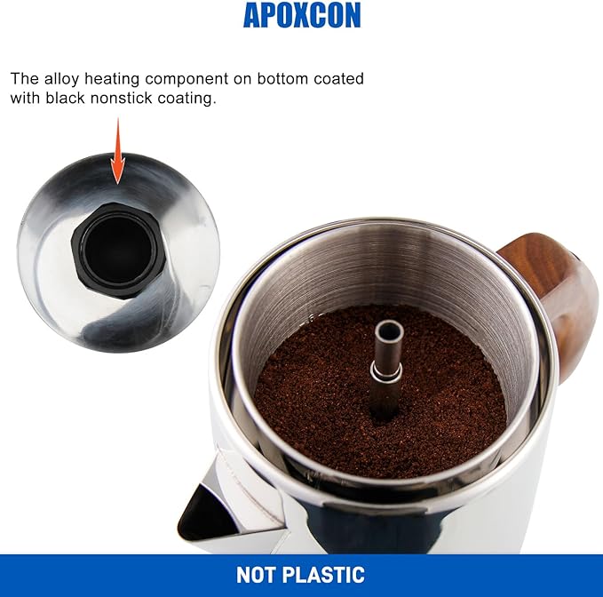 APOXCON Electric Coffee Percolator Stainless Steel Coffee Maker with Tough Glass Clear Brew Progress Knob & On/OFF Switch Keep Warm Cordless Serve for Home and Hotel Room Use Gift Box Packaging 6 Cup