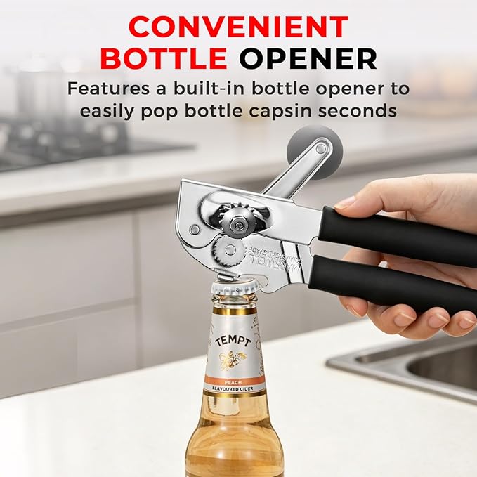 MARSWELL Heavy Duty Can Opener for Large Cans, Extra-Long Handles & Oversized Knob for Easy Cranking, Commercial Manual Hand Crank Opener Opens Big #10 Cans Smoothly, Strong All-Steel Construction