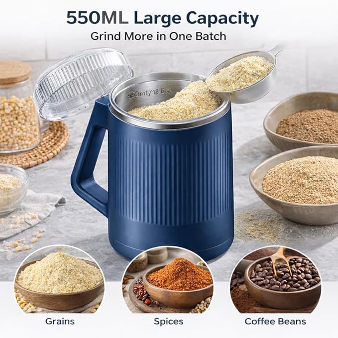 YZJSM Electric Coffee Grinder, 550ML Large Capacity Electric Blade Grinder with 8 Stainless Steel Blades, Multifunctional Grinder for Coffee Beans, Spices, Herbs, Grains & Baby Food﻿ (light blue)