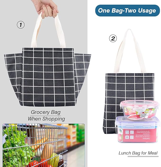 iknoe Insulated Lunch Bag for Women & Adults, 9L Foldable Wide-Open Cooler Bag with Pockets, Leakproof & Portable, for Picnic, Office, Beach(Black square)