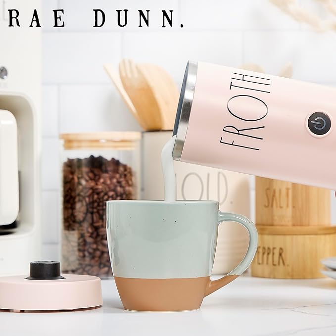 Rae Dunn Electric Milk Frother Steamer -Stylish Automatic Milk Steamer and Frother, Milk Warmer, Hot and Cold Foam Maker for Coffee, Latte, Cappuccino, Macchiato - 550 Watt (Blush)