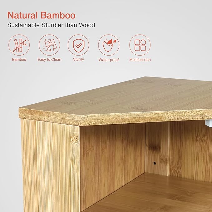 Goozii Bamboo Corner Bread Box for Kitchen Counter, 2 Tier Bread Keeper Wooden Round, Farmhouse Bread Storage Bin for Kitchen Countertop, Counter Organizer for Bread, Cup, Fruit, Spice, Snack