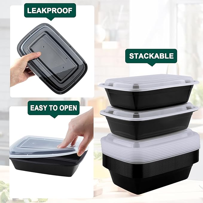 38 Oz Plastic Meal Prep Containers - [100 Set] Food Storage Containers with Lids - Clear Disposable To Go Containers, BPA Free, Stackable, Leakproof, Microwave and Freezer Safe