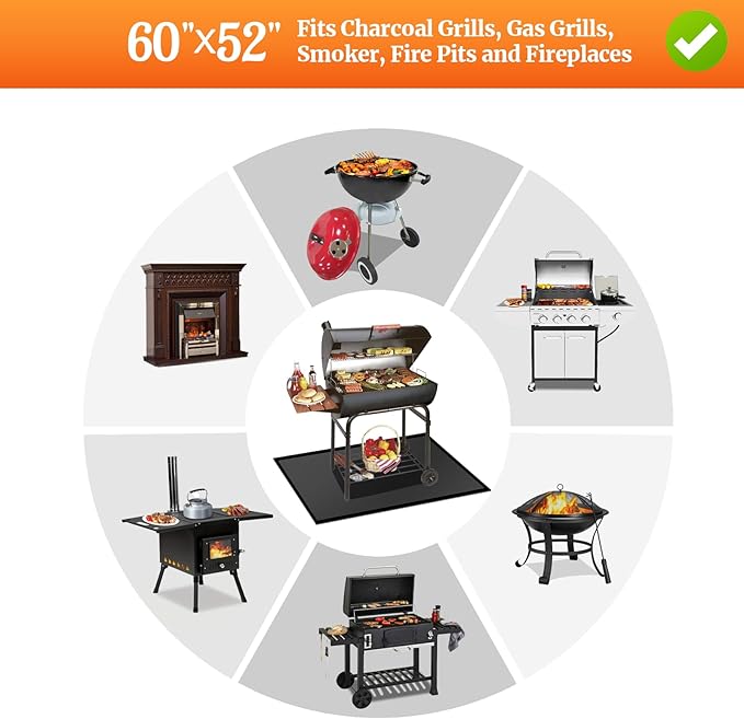 60 ×52 inches Under Grill Mats for Outdoor Grill/ Double-Sided Fire Pit Mat Fireplace Mat, Fireproof Deck and Patio Protector Mat, BBQ Mat for Under BBQ Waterproof Oil-Proof Grill Floor Pads Grill Mat