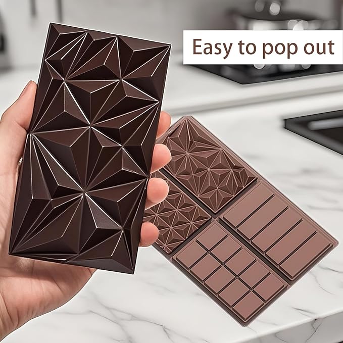 La chat 2 Packs Silicone Molds for Chocolate, Food Grade no-stick Baking, candy and butter Mold with different shape (2 packs chocolate bar)
