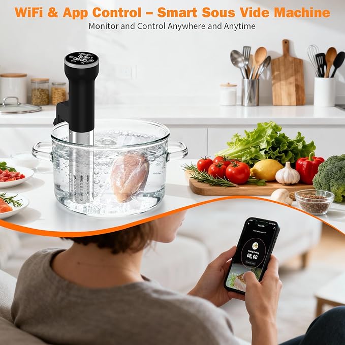 CATTLEMAN Sous Vide Machines Wi-Fi, 1000W, IPX7 Waterproof, Immersion Circulator Precise Cooker, Suvee Cooker with Accurate Temperature&Timer Touch Control, Portable, Noise-free, Fast Heating