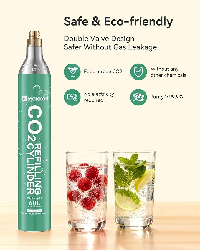 MOKKOM CO2 Cylinder for Soda Maker, CO2 Exchange Canister, Threaded Style, Compatible with All 'Screw-In' Sparkling Water Makers, Carbonates Any Drink with CO2 Tanks Gas Refill Cylinder (1PCS)