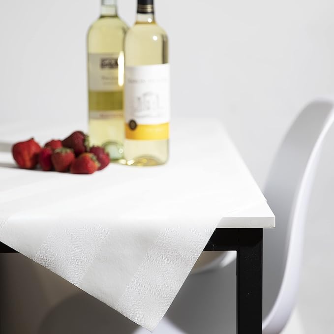 Luxury Table Protector Pad, 2 in 1 Table pad + Great Looking Tablecloth - Heat Resistant, Spill & Stain Proof - Flannel Backing (54x126, White - Silk Stripe)