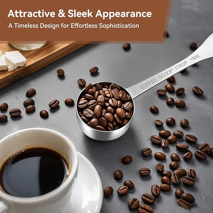 2PCS Coffee Scoop(1TBSP | 3TSP | 15ML), Stainless Steel Measuring Spoon, Food Grade Scooper for Ground Coffee, Bean, Powder, Espresso