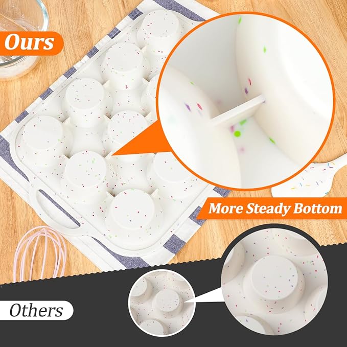 CAKETIME Silicone Muffin Pan, Metal Reinforced Frame Regular Size 2.8 Inch Cupcake Pan with Handle 12 Cups Nonstick Muffin Tray for Baking BPA Free 1 Pack Confetti