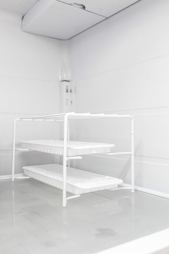 Better Houseware Ice Tray Organizer Shelf for Freezer, White Coated Steel Ice Cube Tray Rack, Stackable Freezer Shelf for Ice Tray Storage, Fridge Organizer for Space Saving, 2 Set
