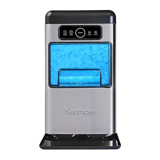 Kenmore Countertop Ice Maker Nugget Machine – Portable Self-Cleaning Máquina de Hacer Hielo para Casa, Crunchy Chewable Pebble Ice, 40lb/24hr Capacity, Stainless Steel