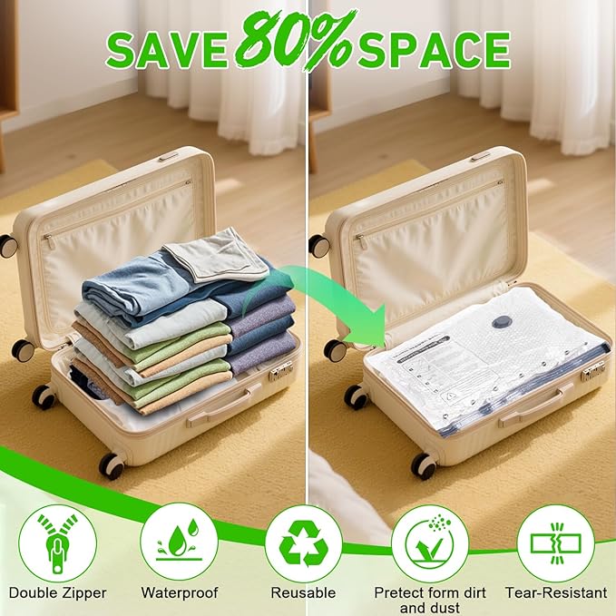 Vacuum Seal Bags for Clothing with Wireless Electric Pump - Travel & Home Use, 9 Pack Ideal Space Saver Vacuum Storage Bags, Travel Vacuum Bags for Luggage