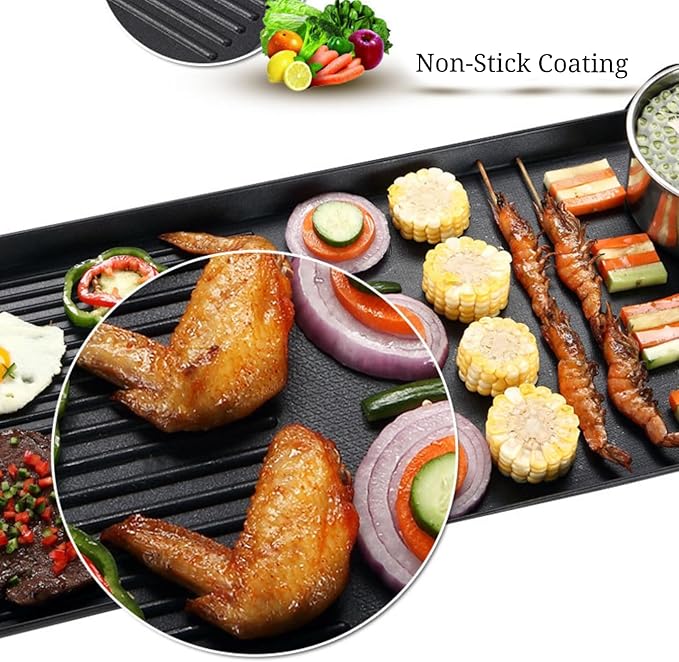 Indoor Electric Grill Non Stick Practical Multifunctional Stove Top Flat Griddle with Original Flavor for Indoor BBQ Hotpot Cooking (US)