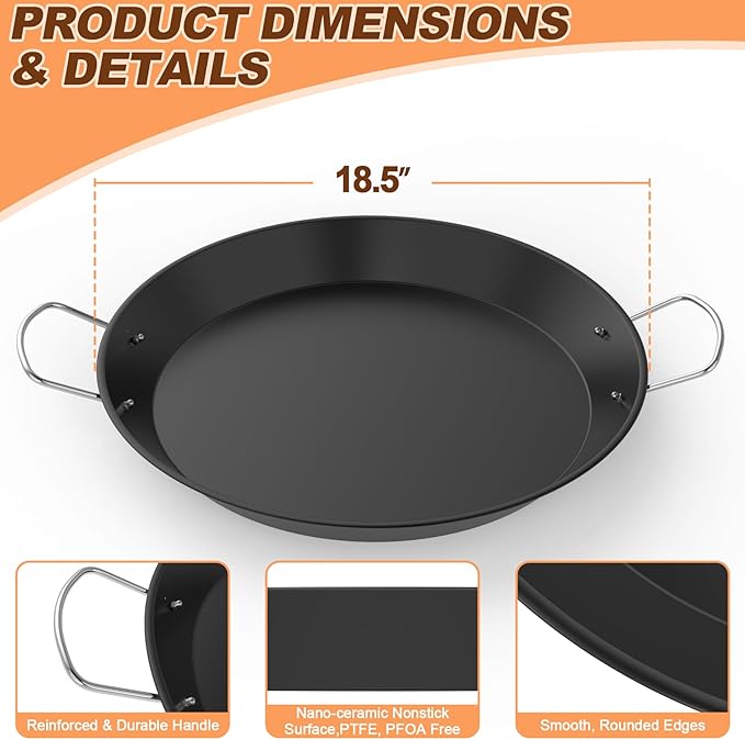 Ceramic Non-Stick Pan with 2 Handles, 18.5in Round Grill Griddle for TIKI Solo Stove Cuisinart Fire Pit Kamado Charcoal Grill Weber Kettle and More, Oven and Induction Safe PTFE Free PFOA Free
