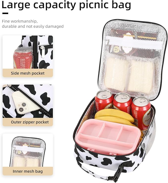 Lovoeo Lunch box Lunch bag for men women Insulated Lunchbox Lunch bags for Work Picnic Travel (Cow)