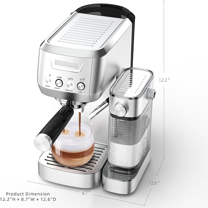 MAttinata CM1632 Cappuccino Machine 20 Bar, Professional Espresso Machines Coffee Maker for Home with Automatic Milk Frothering System, Barista Compact Latte Maker for Coffee Lovers, Stainless Steel