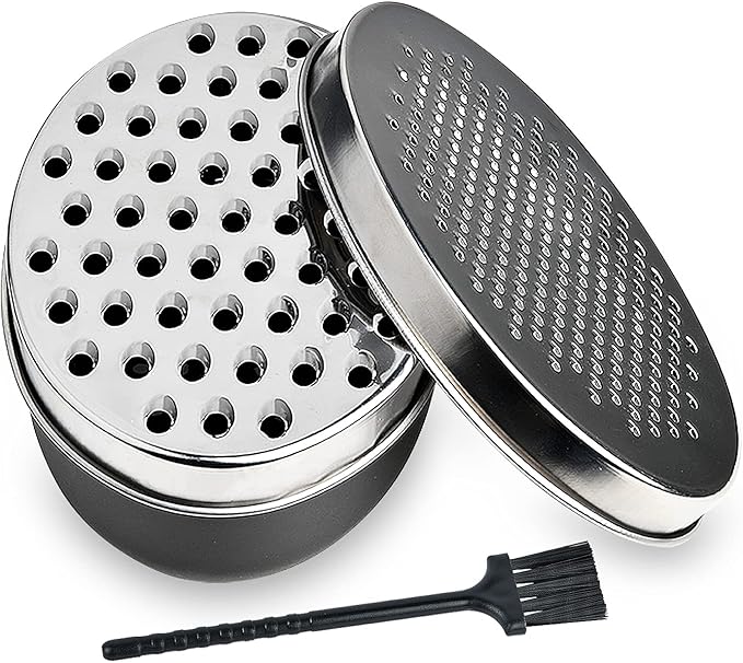 Black Compact Round Cheese Grater with Food Storage Container & Lid Grinder for Hard Parmesan, Ginger, Vegetables, Butter